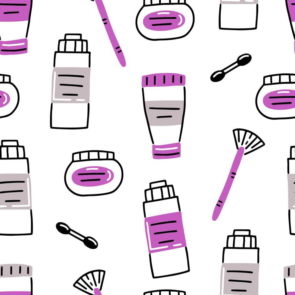 modèle sans couture avec des articles cosmétiques dans un style doodle. fond d'illustration vectorielle. vecteur