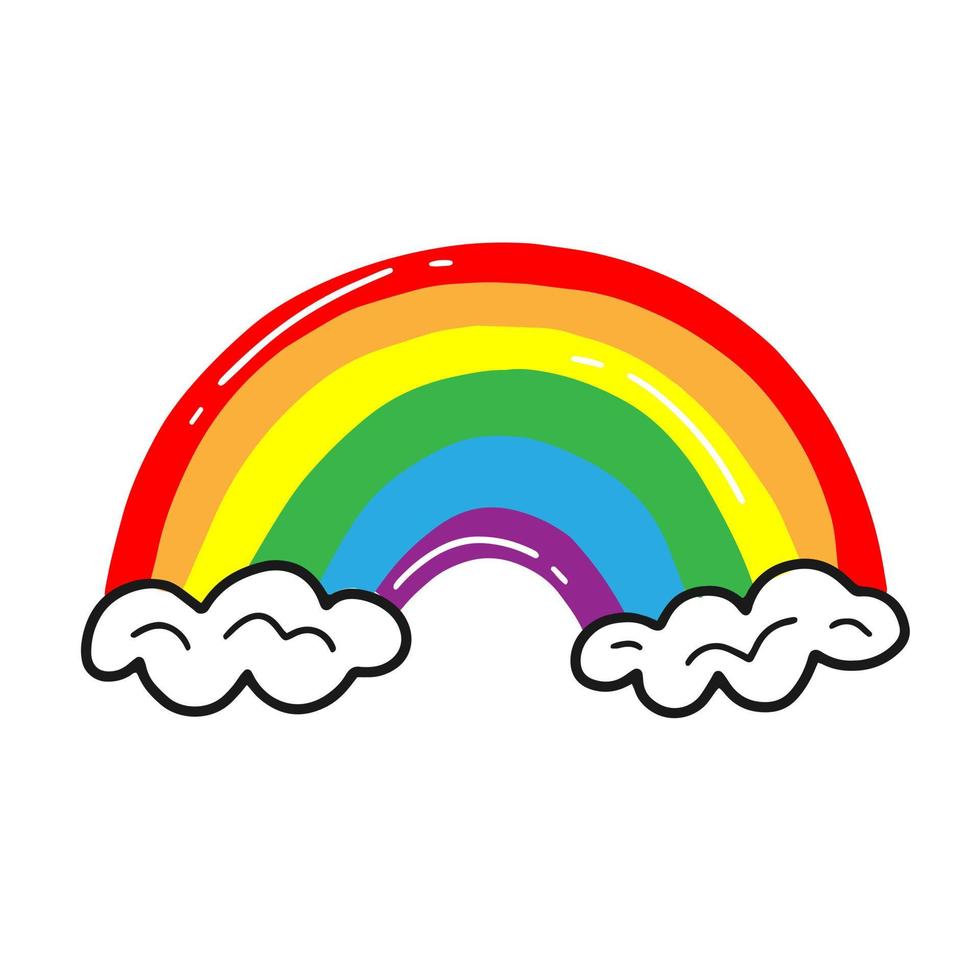 arc-en-ciel avec six couleurs dans le style de dessin animé doodle. illustration de vecteur isolé lgbt.