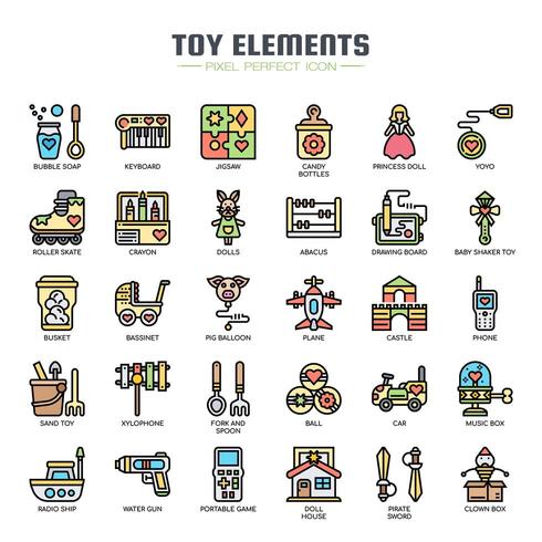 Toy Elements Thin Line Icônes de couleur vecteur