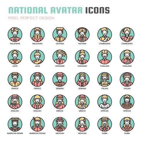 Avatar national, Fine Line et Pixel Perfect Icons vecteur