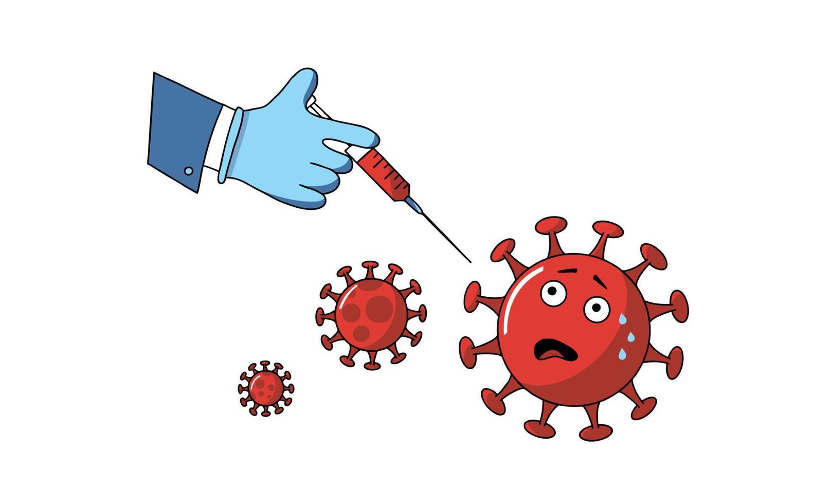 illustration vectorielle vaccin contre le coronavirus. fin du nouveau virus corona. Médecine vaccinale 2019-ncov. seringue d'injection de virus corona. la main du médecin tient une seringue destinée à la molécule de coronavirus vecteur