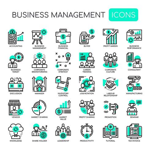 Icônes Monochrome Thin Line de gestion d&#39;entreprise vecteur