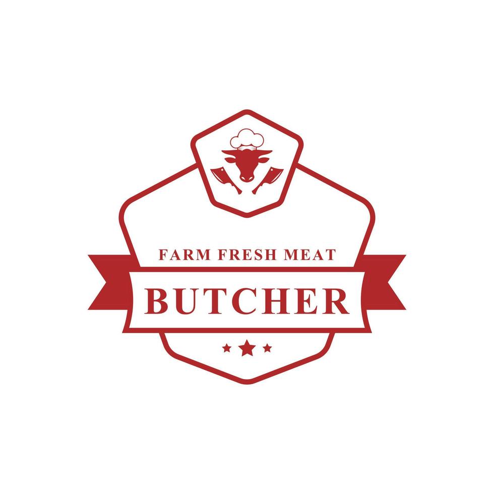 illustration vectorielle de boucherie rétro vintage bonne pour les badges de ferme ou de restaurant avec des silhouettes d'animaux et de viande emblèmes de typographie création de logo vecteur