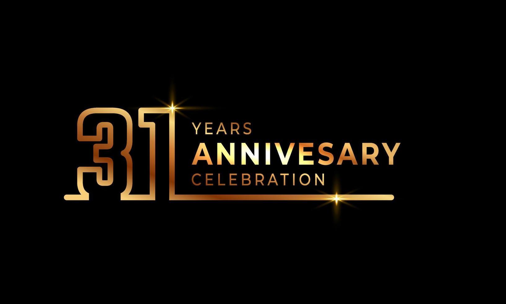 Logotype de célébration du 31e anniversaire avec des numéros de police de couleur dorée composés d'une ligne connectée pour l'événement de célébration, le mariage, la carte de voeux et l'invitation isolés sur fond sombre vecteur