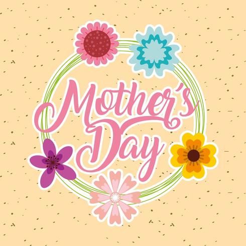carte de fête des mères avec couronne florale vecteur