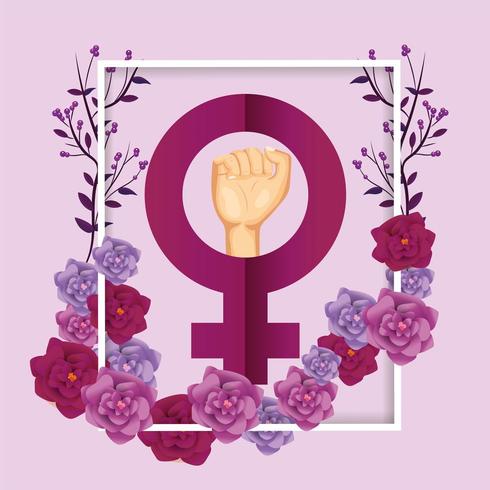 cadre avec signe de femmes et plantes roses à l&#39;événement vecteur