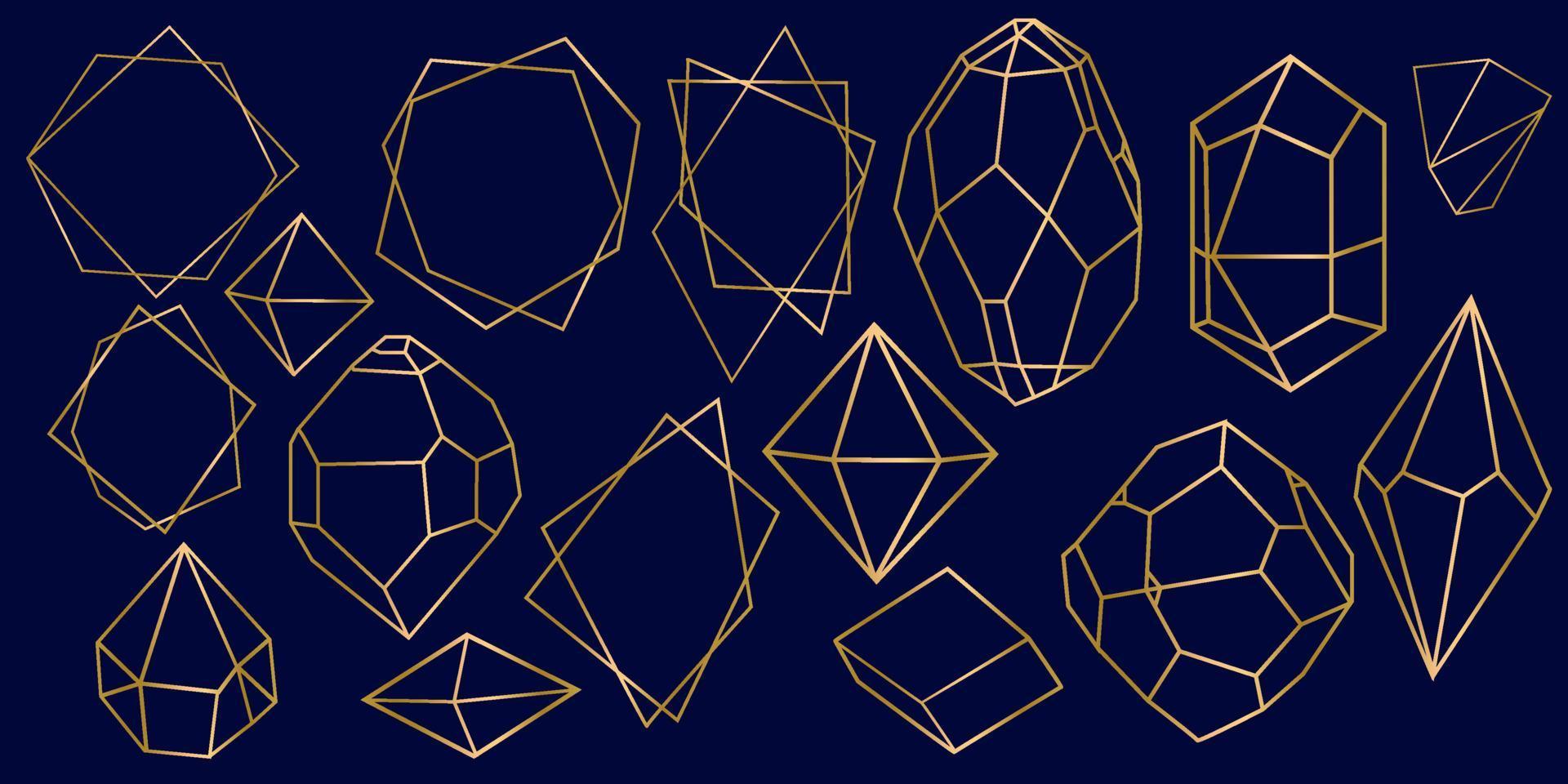 ensemble d'images vectorielles de formes de diamants de cristal de luxe doré. collection de bordures pour card.geometric fond de paillettes premium, forme de mosaïque de polygone améthyste gemme pierre de quartz style d'art en ligne vecteur