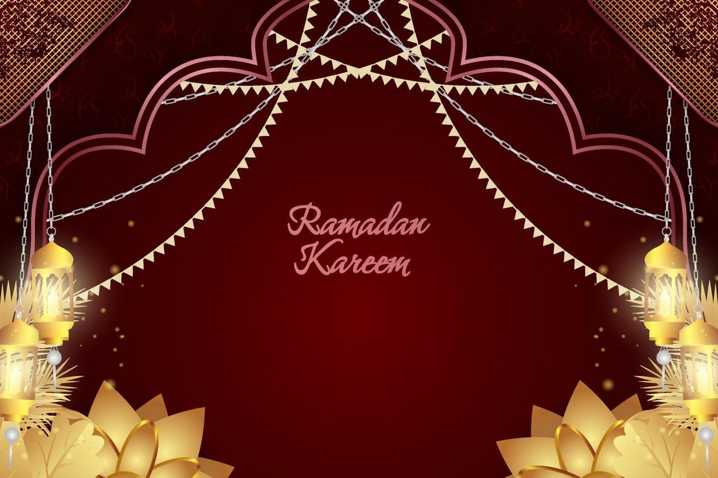 fond ramadan kareem luxe islamique rouge et or avec élément vecteur