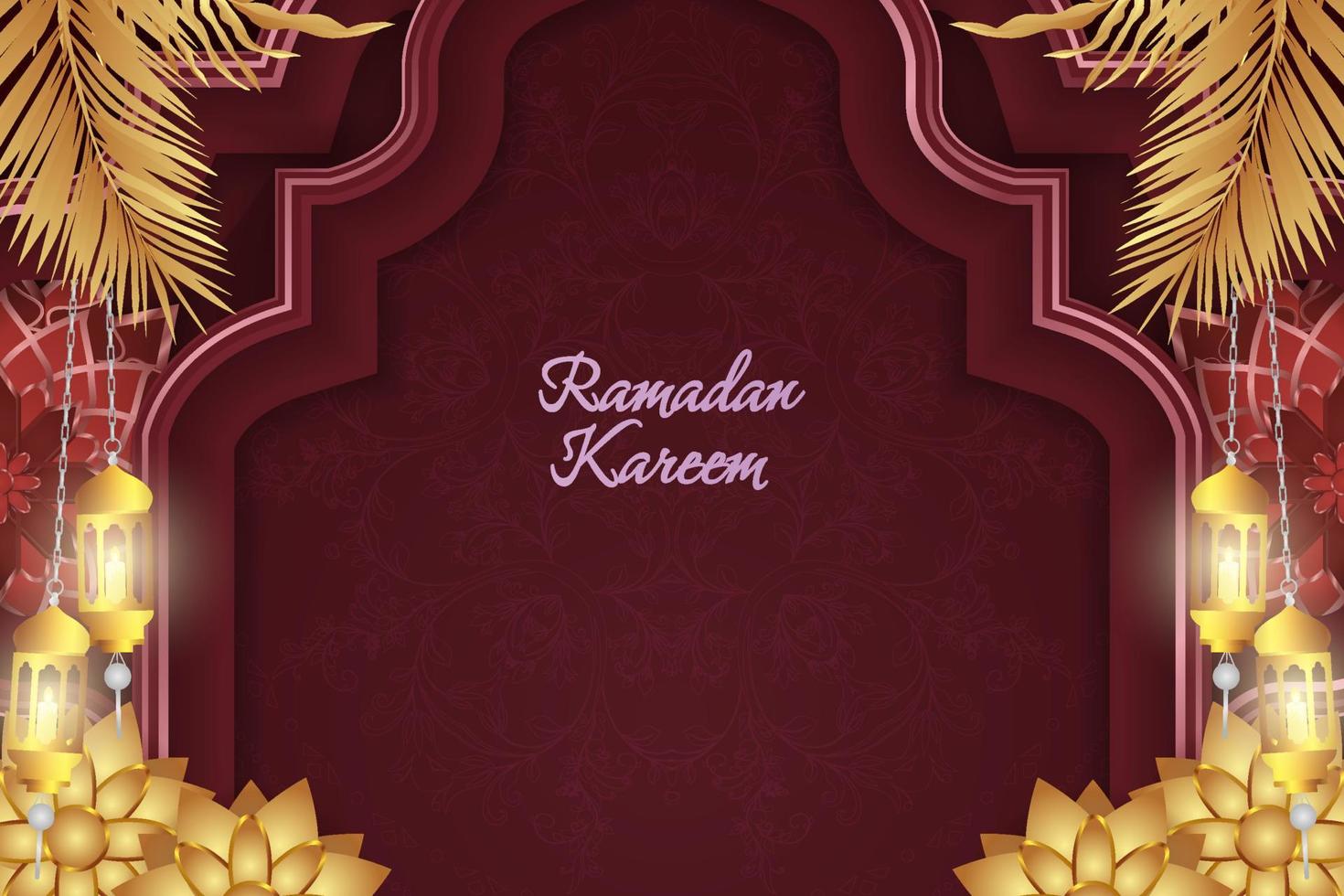 ramadan kareem luxe islamique rouge et or avec mandala et lanterne vecteur