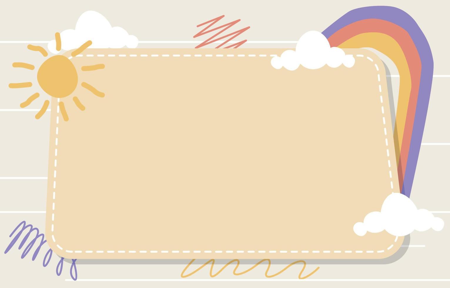 mignon rectangle note cadre arrière-plan soleil arc-en-ciel nuage vecteur