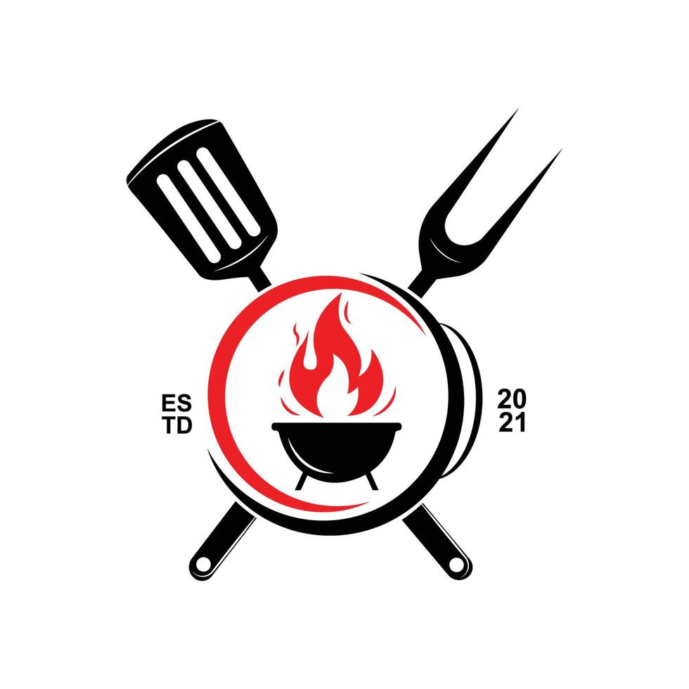 logo de barbecue rustique rétro vintage. conception de nourriture ou de grillades, illustration vectorielle d'icône vecteur