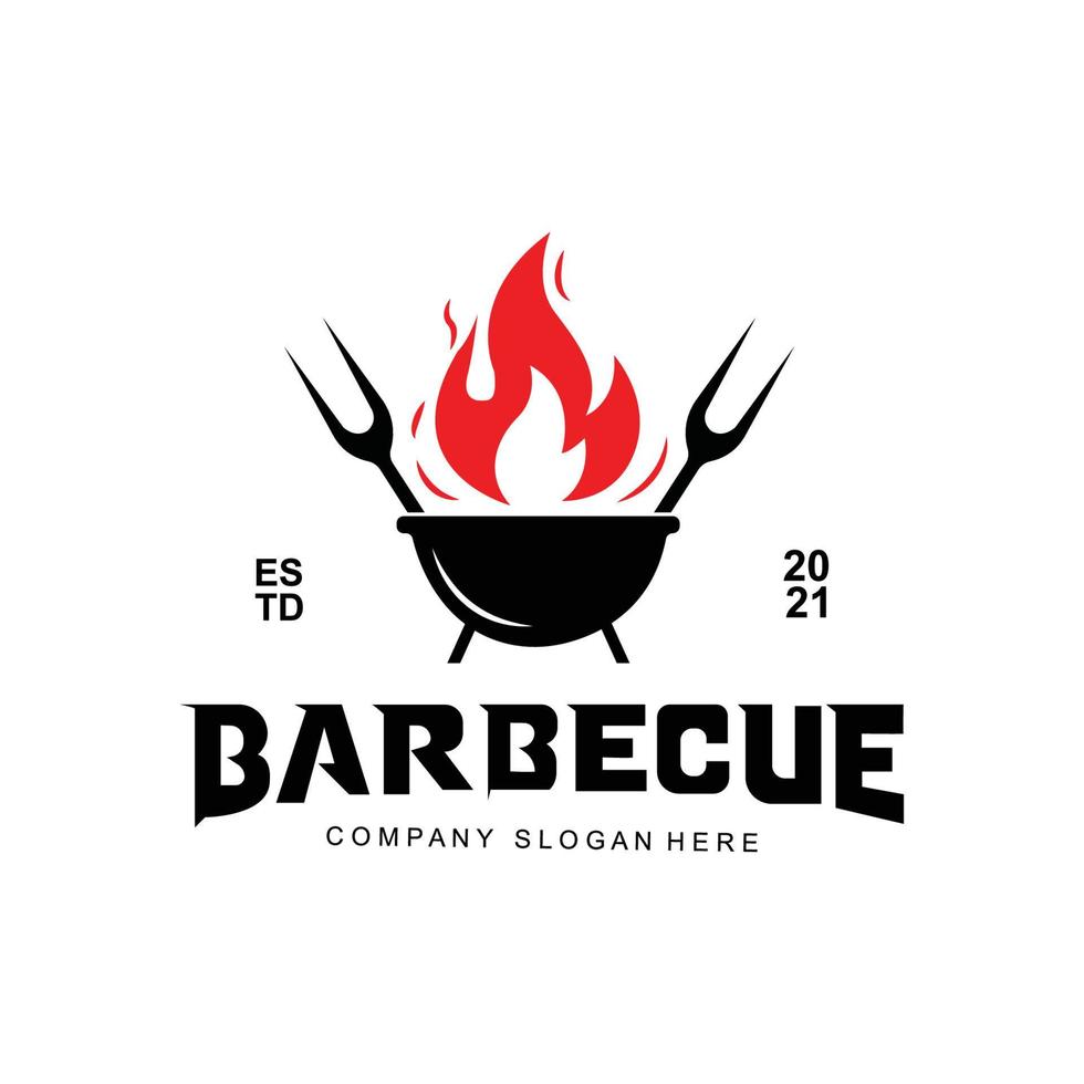 logo de barbecue rustique rétro vintage. conception de nourriture ou de grillades, illustration vectorielle d'icône vecteur