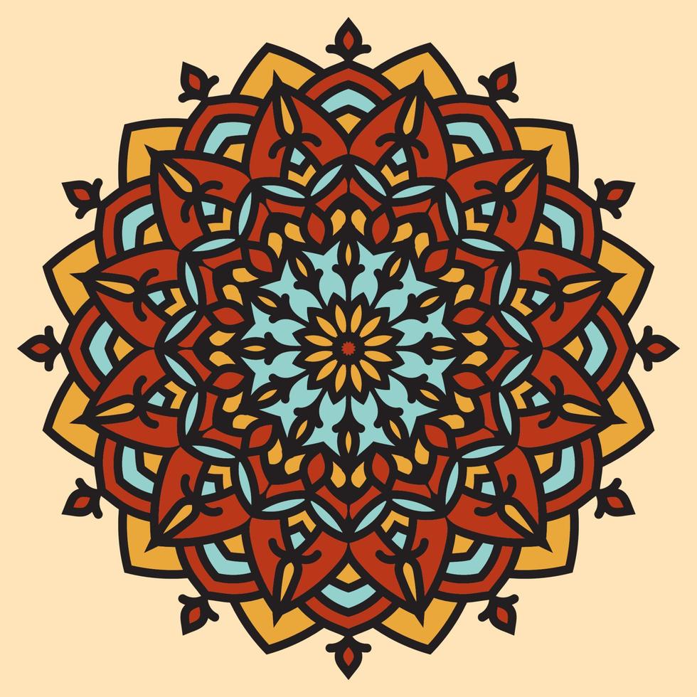 mandala art boho style fleur abstraite élément de conception de vecteur de couleur vintage