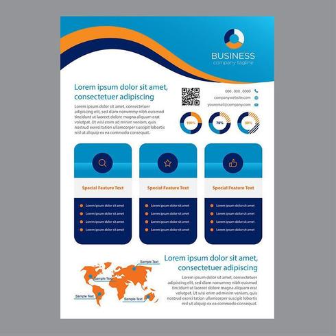 Modèle de brochure d&#39;affaires bleu et orange ondulée avec des rectangles arrondis vecteur