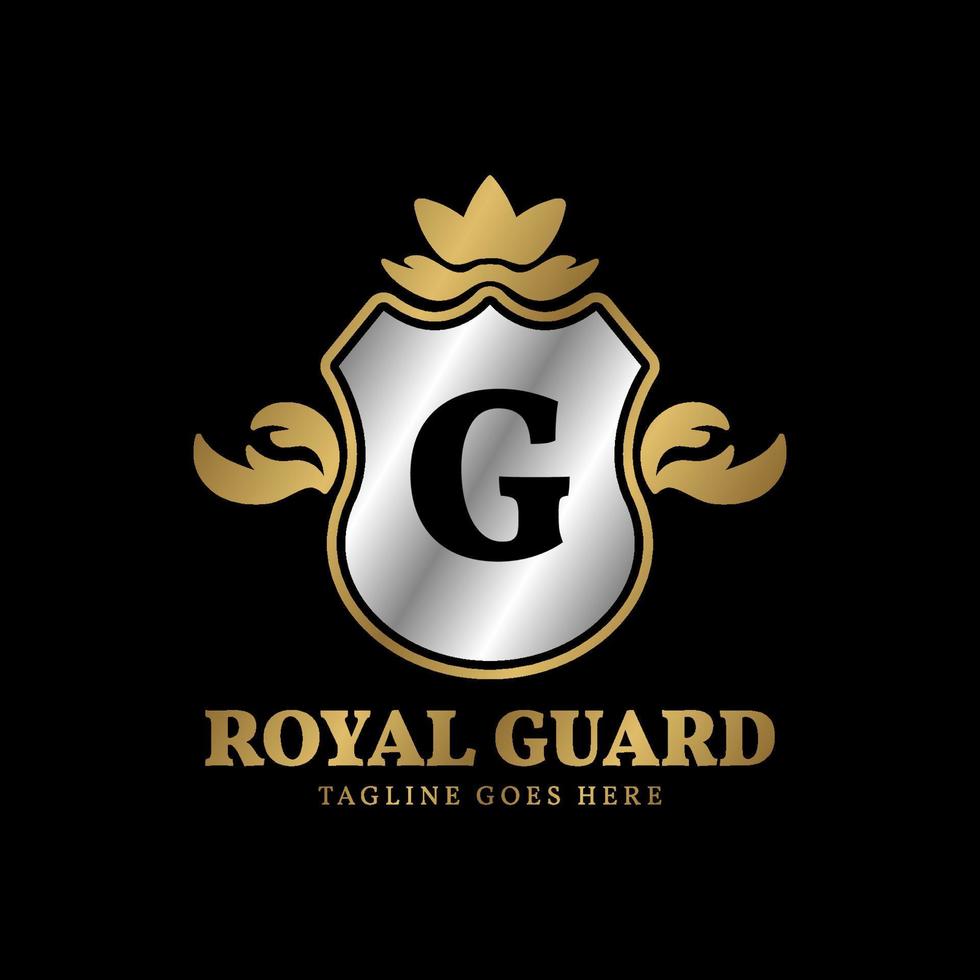 lettre g garde royale création de logo vectoriel or et argent de luxe