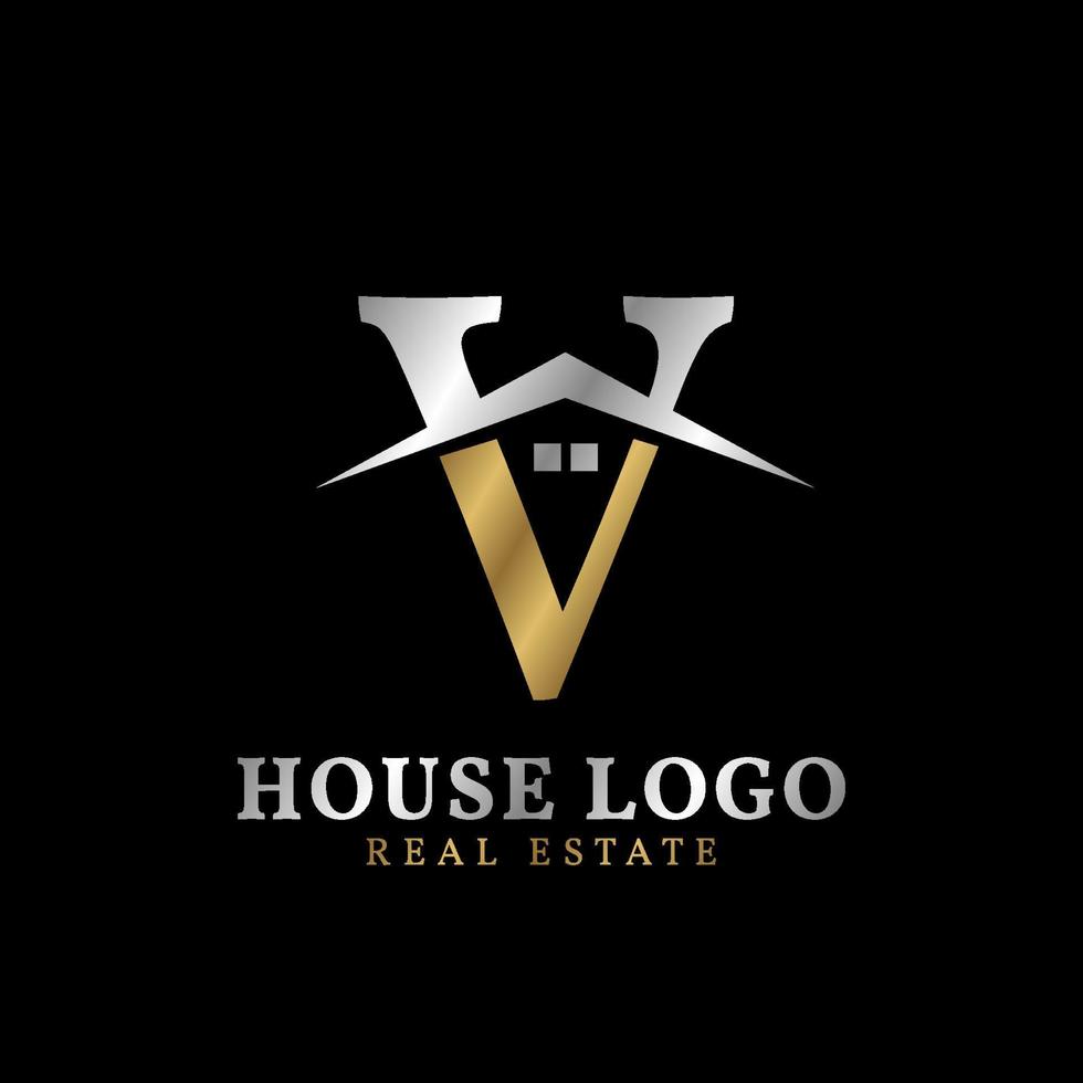 lettre v avec toit et fenêtre création de logo vectoriel immobilier luxueux