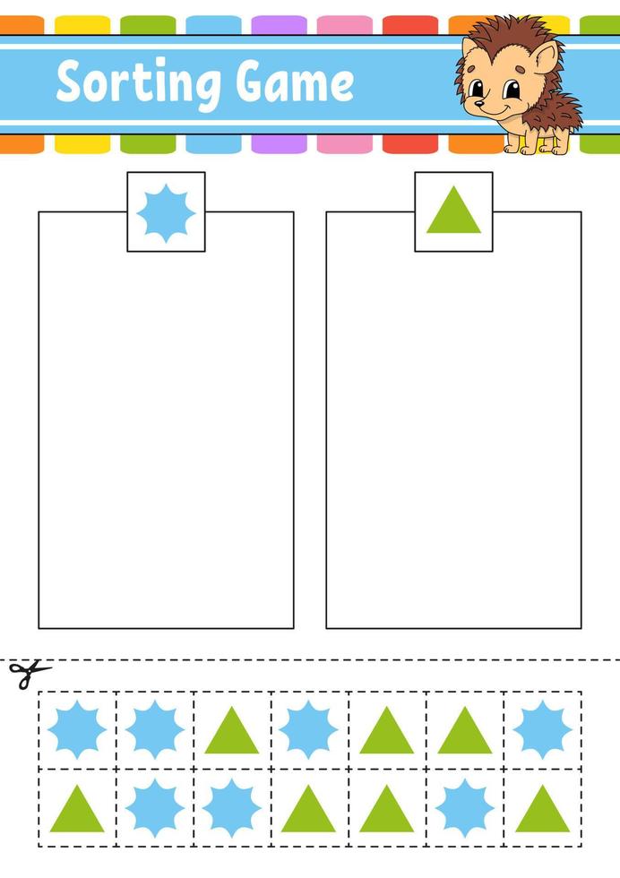 jeu de tri pour les enfants. couper et coller. feuille de travail de développement de l'éducation. jeu d'association pour les enfants. page d'activité en couleur. casse-tête pour les enfants. personnage mignon. illustration vectorielle. style bande dessinée. vecteur