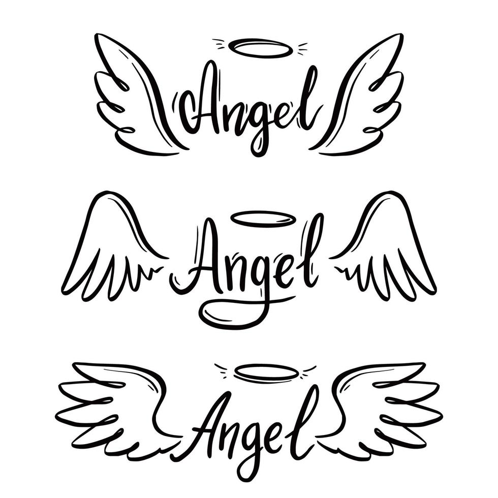 aile d'ange avec halo et texte de lettrage d'ange vecteur