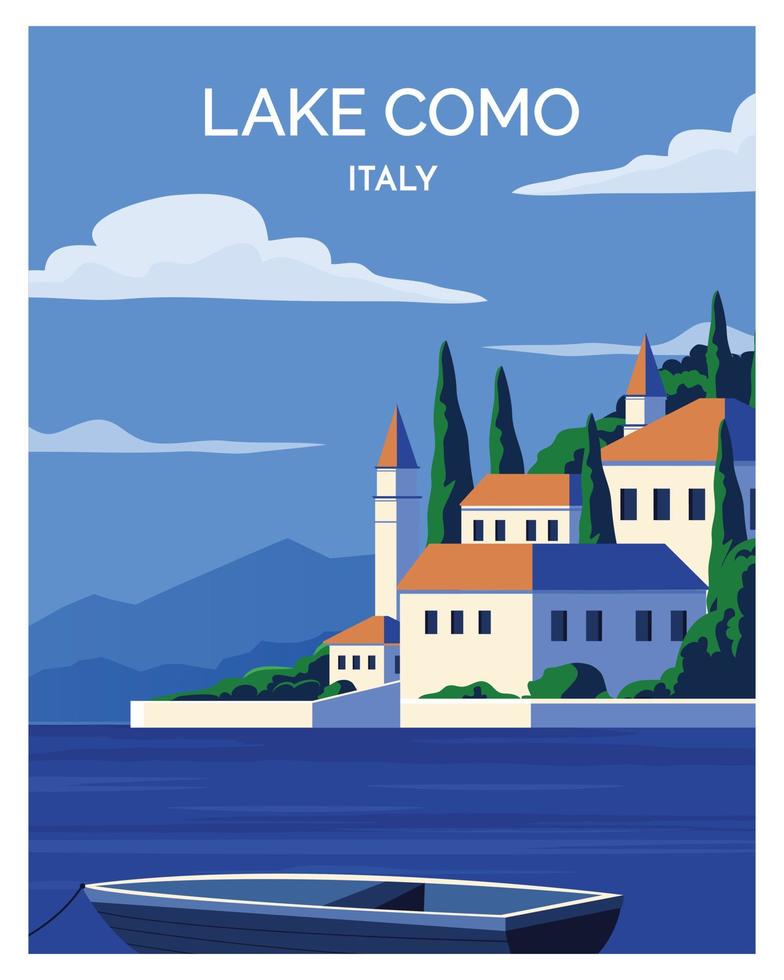 lac de côme italie paysage de fond d'illustration vectorielle. adapté pour, affiche, carte postale, impression d'art. carte. vecteur