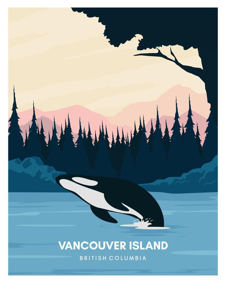 fond d'illustration de l'île de vancouver. voyager au canada. adapté à l'affiche, à la carte, à l'impression d'art. paysage vectoriel avec style coloré.