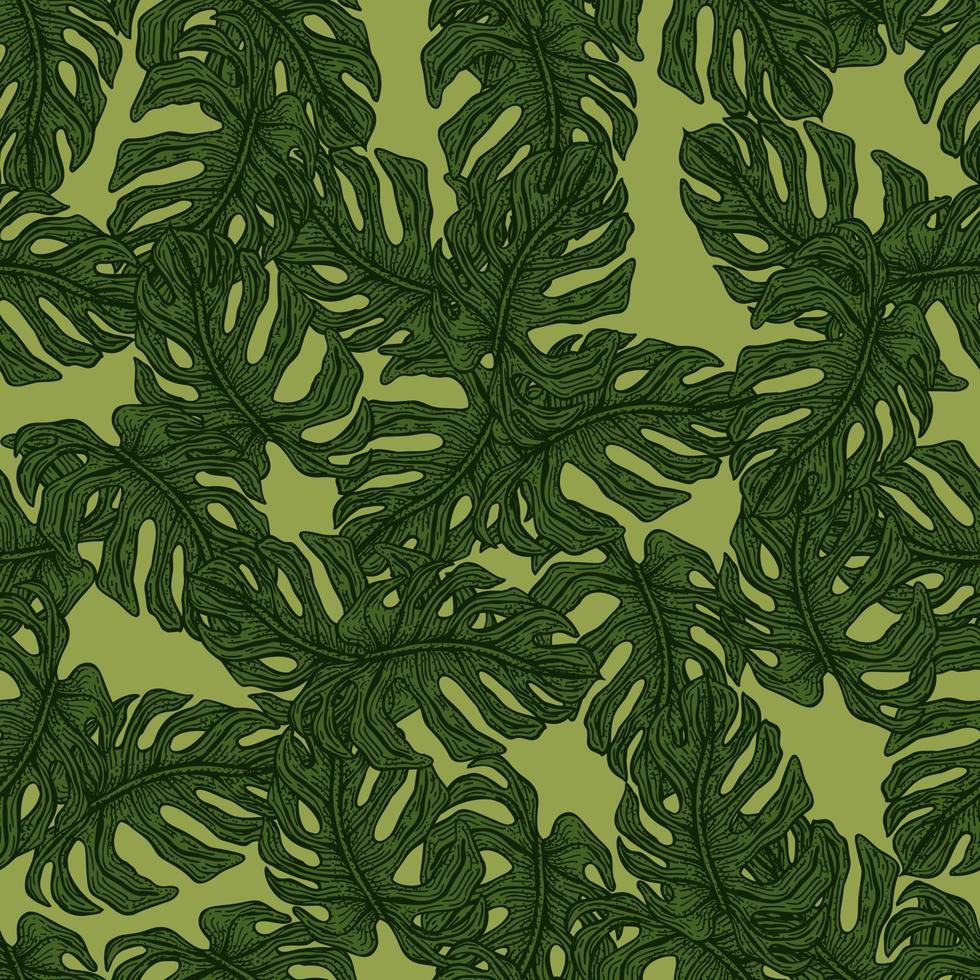 modèle sans couture de feuille de monstera. branche tropicale vintage dans le style de gravure. vecteur