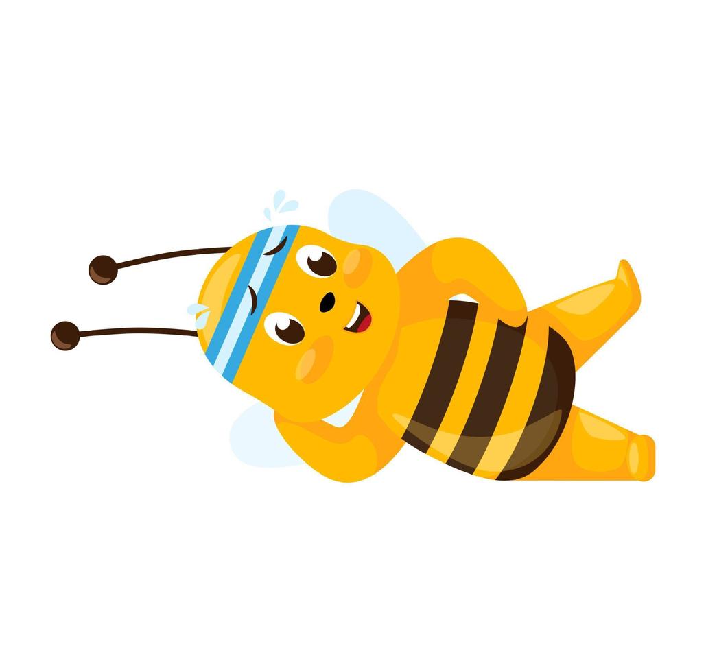 abeille mignonne faisant du fitness isolé sur fond blanc. personnage de dessin animé souriant fait des exercices. vecteur