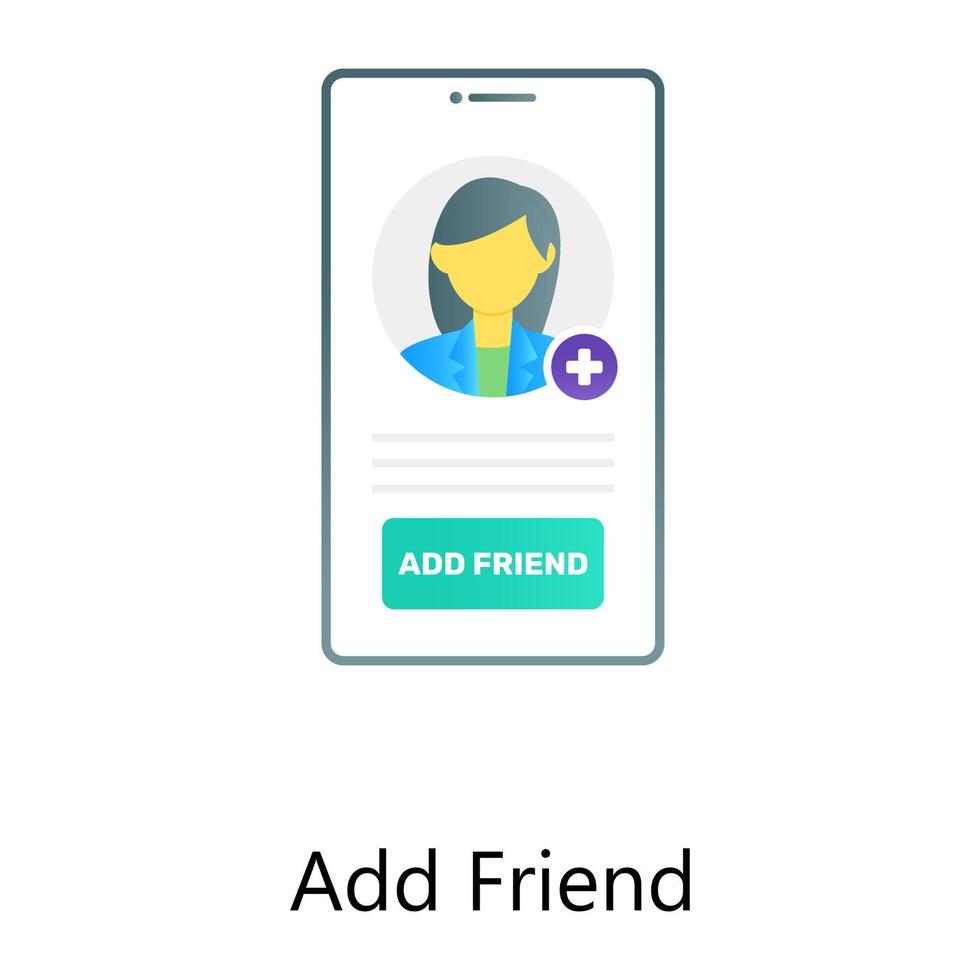 plus avec une femme à l'intérieur du mobile, icône conceptuelle à gradient plat d'ajouter un ami vecteur