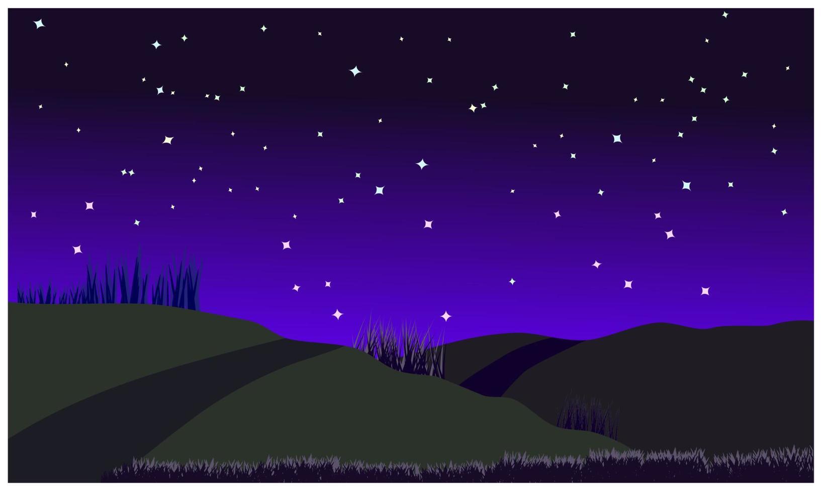 collines de dessin animé avec fond d'étoiles de ciel nocturne vecteur