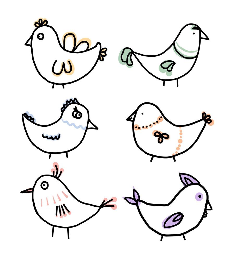 ensemble d'oiseaux dans un style doodle. dessin graphique d'oiseaux. illustration vectorielle. vecteur