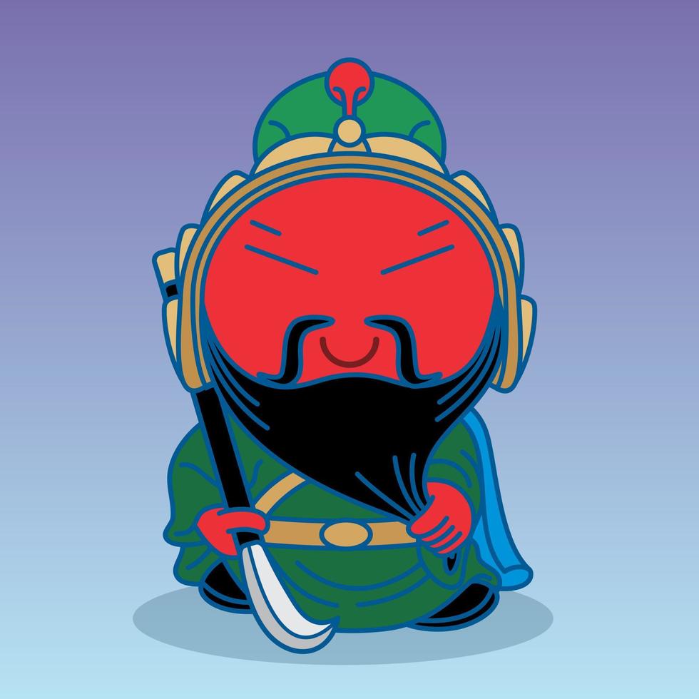guan yu, chinois de dieu, illustration vectorielle de personnage de dessin animé mignon vecteur