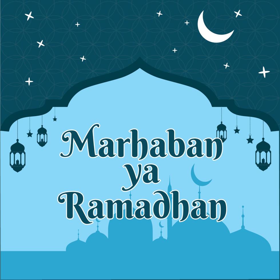 marhaban ramadhan modèle de voeux bleu illustration vectorielle vecteur