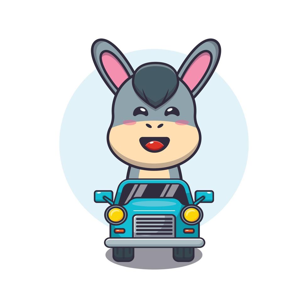 mignon, âne, mascotte, dessin animé, caractère, monter, voiture vecteur