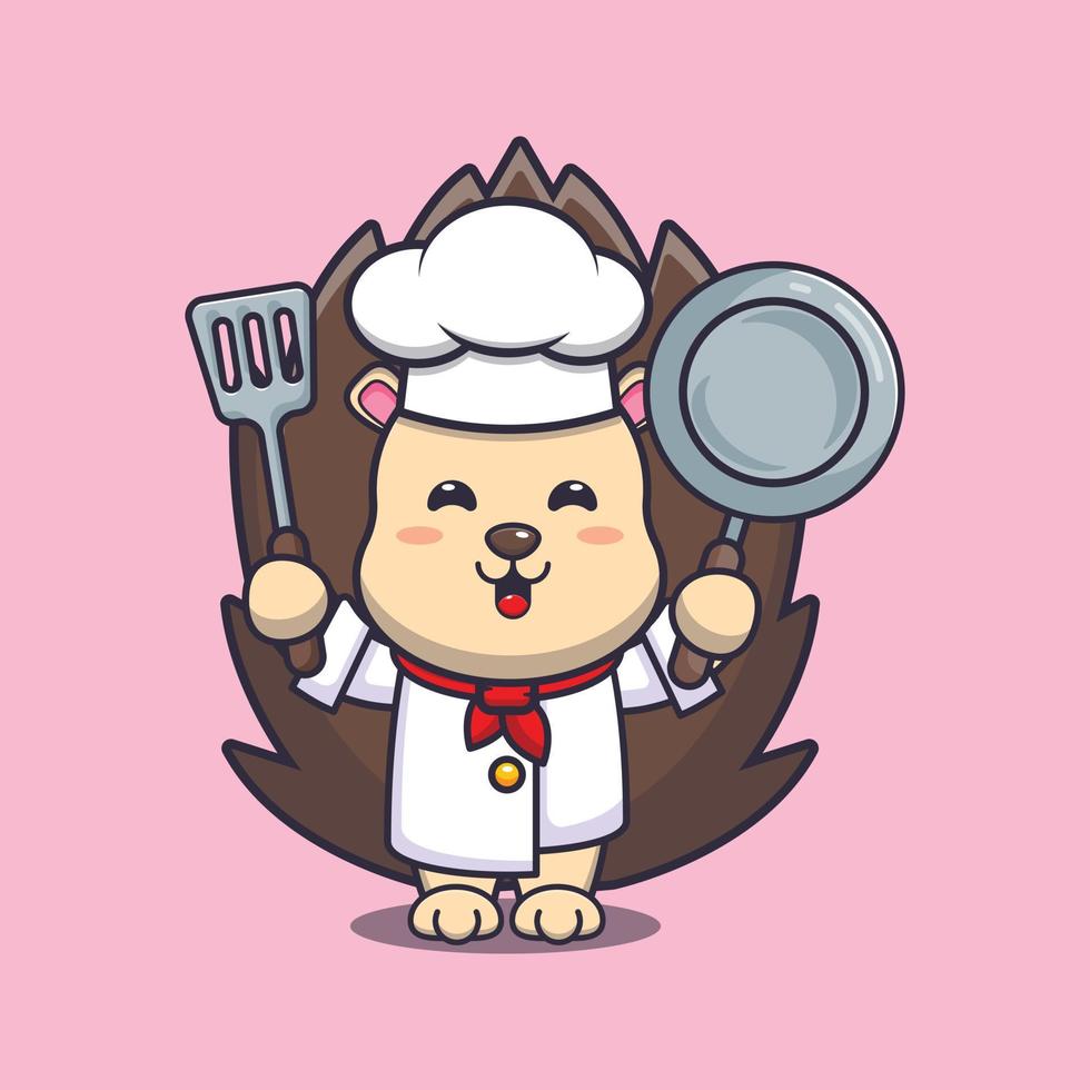 personnage de dessin animé de mascotte de chef hérisson mignon vecteur