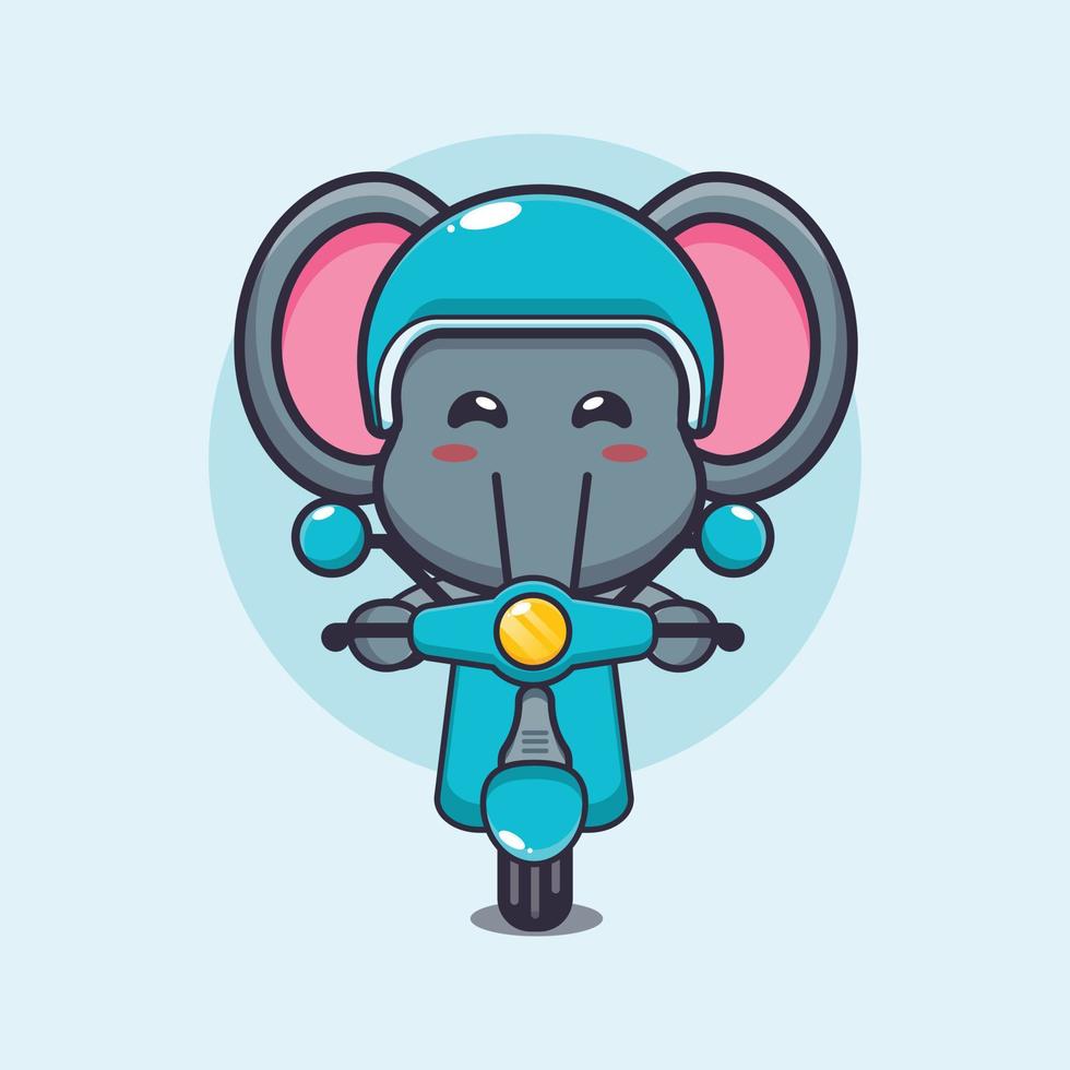 personnage de dessin animé de mascotte d'éléphant mignon en scooter vecteur