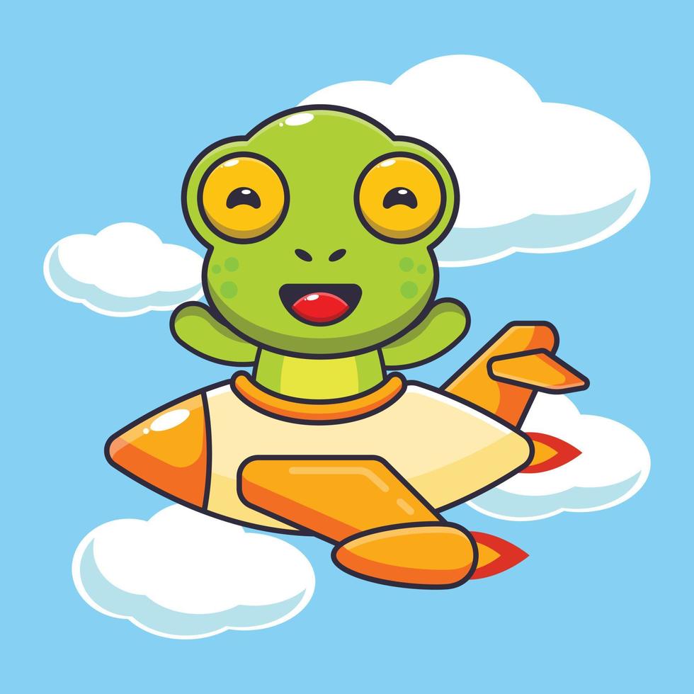 personnage de dessin animé de mascotte de grenouille mignonne sur un jet d'avion vecteur