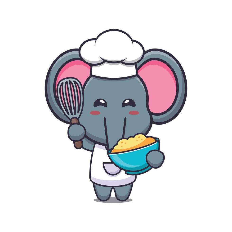 mignon, éléphant, chef cuisinier, mascotte, dessin animé, caractère, à, gâteau, pâte vecteur