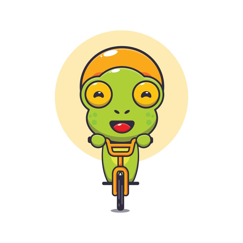 personnage de dessin animé de mascotte de grenouille mignonne à vélo vecteur