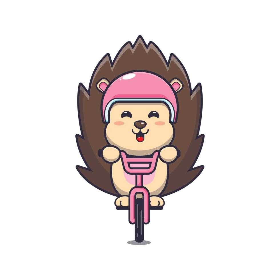 personnage de dessin animé de mascotte de hérisson mignon à vélo vecteur