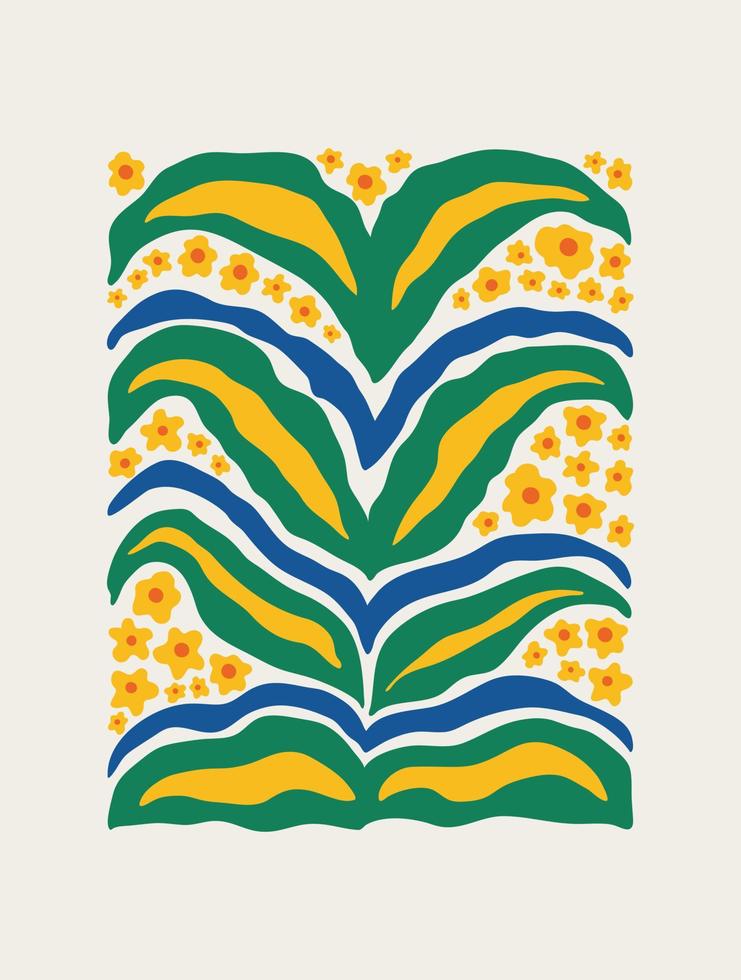 imprimé floral abstrait moderne avec des fleurs et des feuilles aux couleurs vives sur fond pastel. illustration vectorielle dessinée à la main verticale vecteur