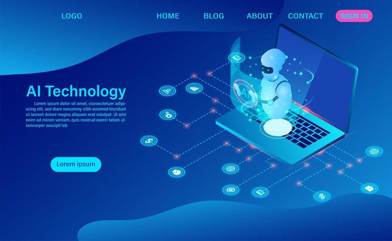 technologie d&#39;intelligence artificielle robotique dans un logiciel informatique vecteur