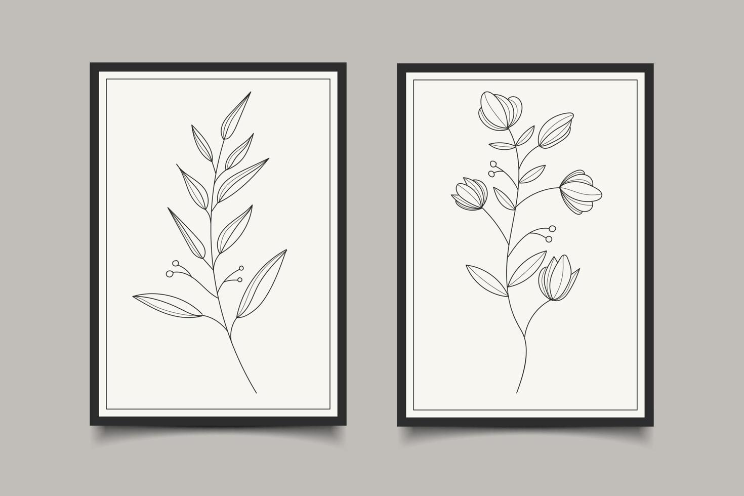 dessin d'art au trait floral esthétique moderne pour la conception de décoration murale vecteur