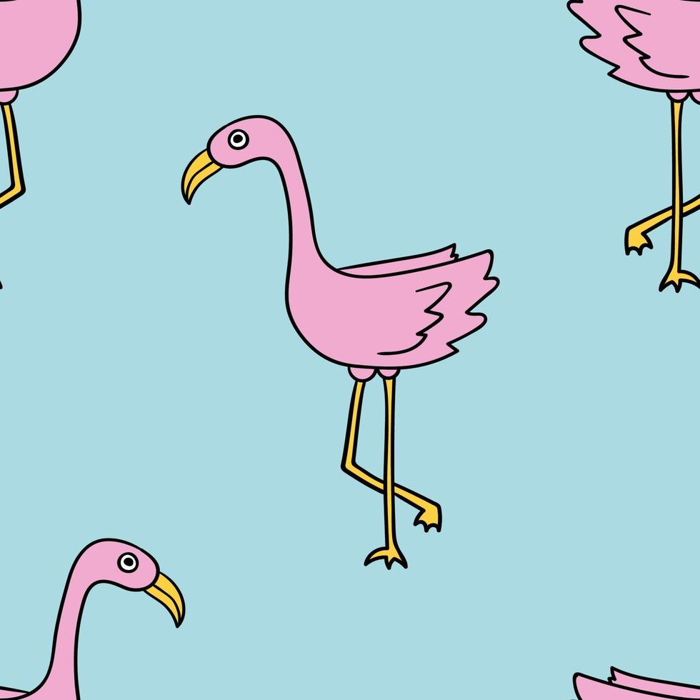 modèle sans couture avec dessin animé doodle flamant rose isolé sur fond blanc. vecteur