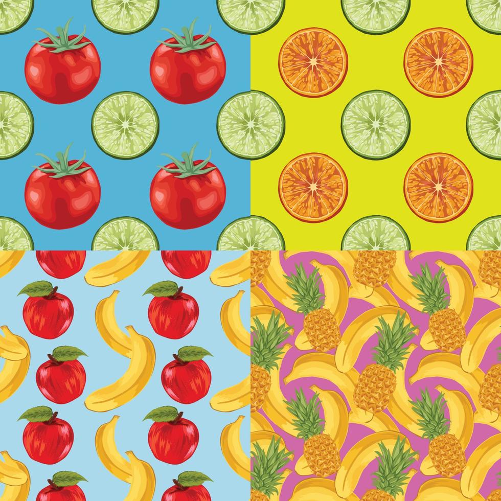 art de modèle de conception sans couture de fruits et légumes pour ensemble d'emballage en papier vecteur