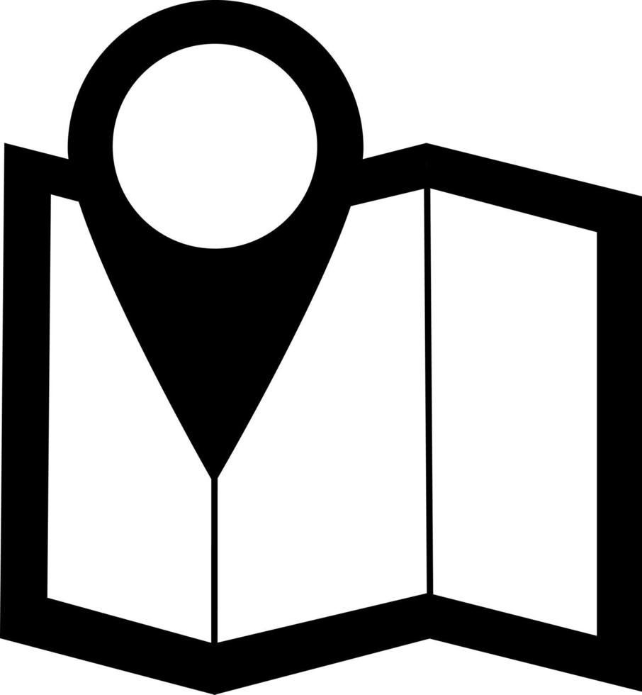 l'icône est un guide vers une carte papier indiquant l'emplacement du lieu, une silhouette noire. mis en évidence sur un fond blanc. vecteur