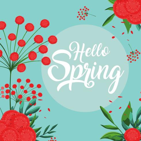 bonjour carte de printemps avec une belle décoration de fleurs vecteur