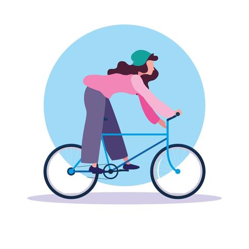 personnage avatar vélo jeune femme vecteur