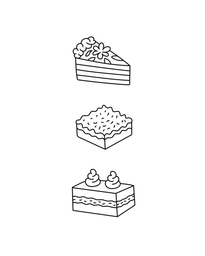 illustration de contour de doodle de gâteau de collection de boulangerie. vecteur