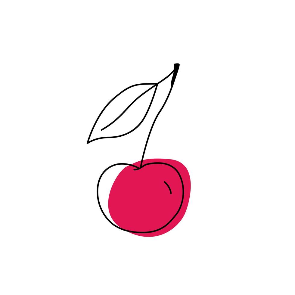 doodle contour cerise avec tache. illustration vectorielle pour l'emballage. vecteur