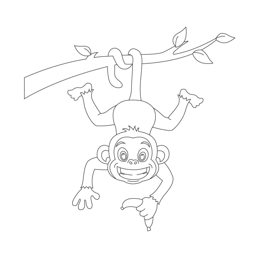 mignon petit singe aperçu coloriage pour enfants livre de coloriage animal dessin animé illustration vectorielle vecteur