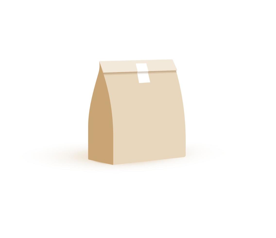 sac en papier, emballage alimentaire beige pour le service de livraison. récipient en papier pour le déjeuner. illustration vectorielle 3d isolée. vecteur